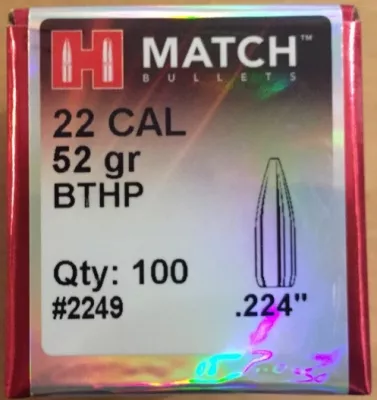 100 Stk. Hornady Match #2249 .224 Dia 52 grain