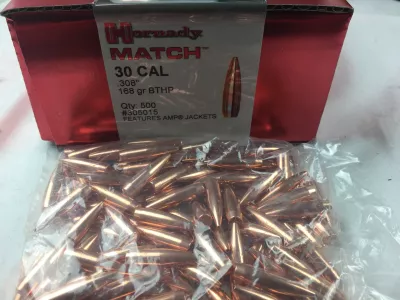 100 Stk. Hornady Match #305015 .308 Dia 168 grain BTHP