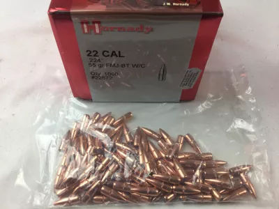 100 Stk. Hornady 22672 .224 Dia BT 55 grain FMJ