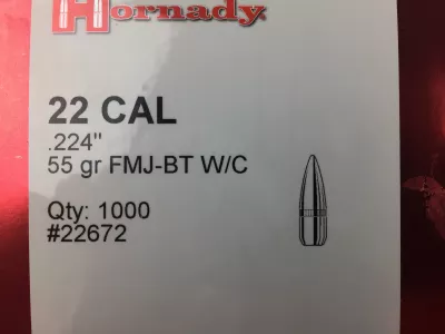 100 Stk. Hornady 22672 .224 Dia BT 55 grain FMJ