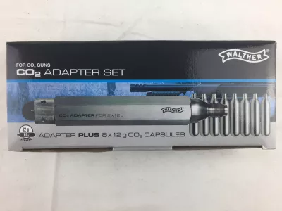 Walther Adapter für zwei 12 Gramm Co2-Kapseln, Kit mit 8 12 Gramm Co2-Kapseln, z.B. für Hämmerli AirMagnum 850