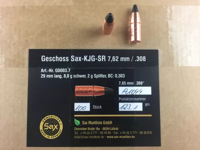 100 Stk. KJG-SR 7,62mm/.308 Geschosse, 123,1grain Art.-Nr. G0003.7