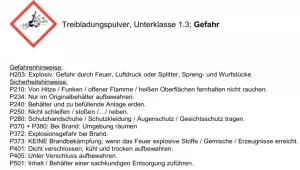 Schweizer Schwarzpulver Nr. 1 für Kurzwaffen 0,5 Kg Körnung: 0,250 - 0,500 mm (4 Fg)